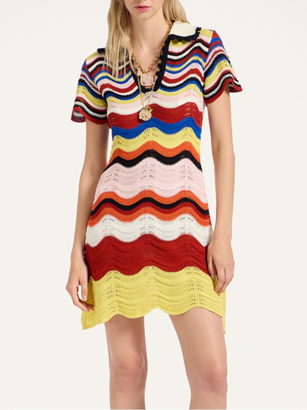 LA DoubleJ Chevron Mini Dress Multicolor Crochet Size Small